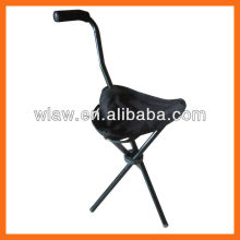 Walking stick foldable stool with 3 legs